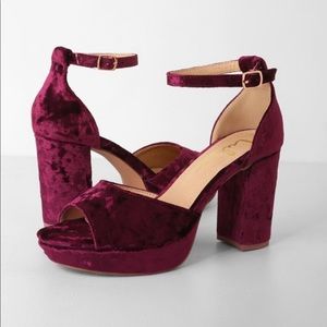 Wine Crushed Velvet Platform Heels
